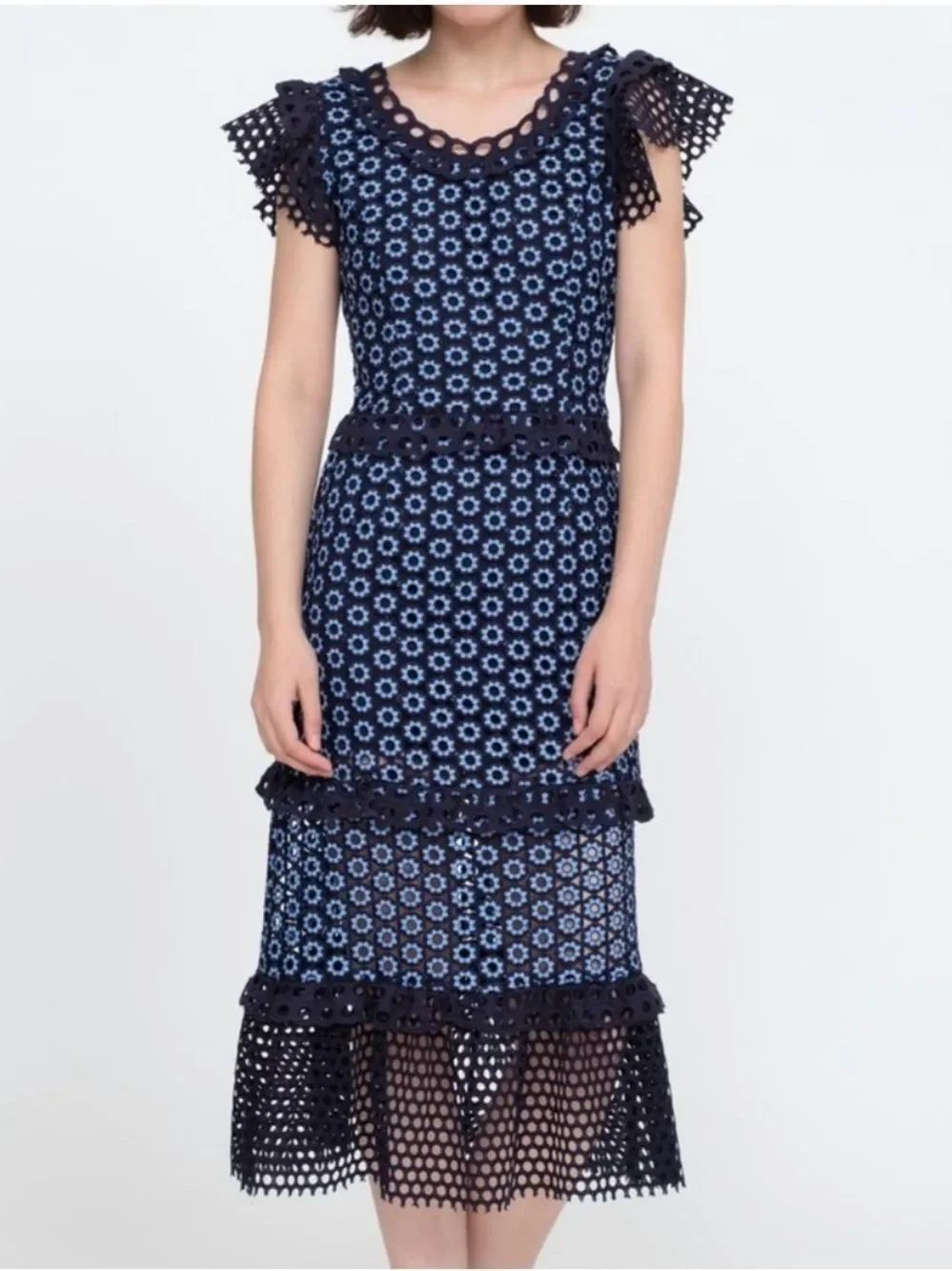 NWT Sea New York Josie Guptiere Lace Pencil Dress Navy Size 10